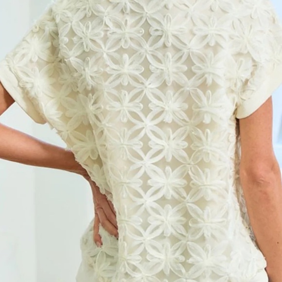 Mesh Flower Round Neck Short Sleeve Top - Picture 5 of 6